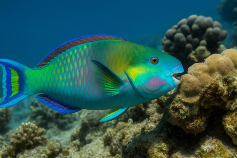 Bunter Fisch schwimmt im Korallenriff