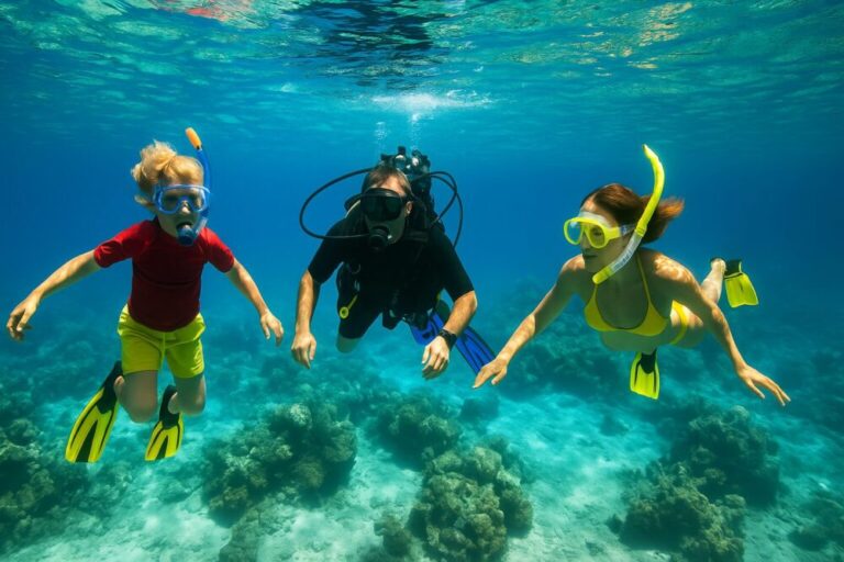 Tauchen mit Kindern im klaren Wasser.